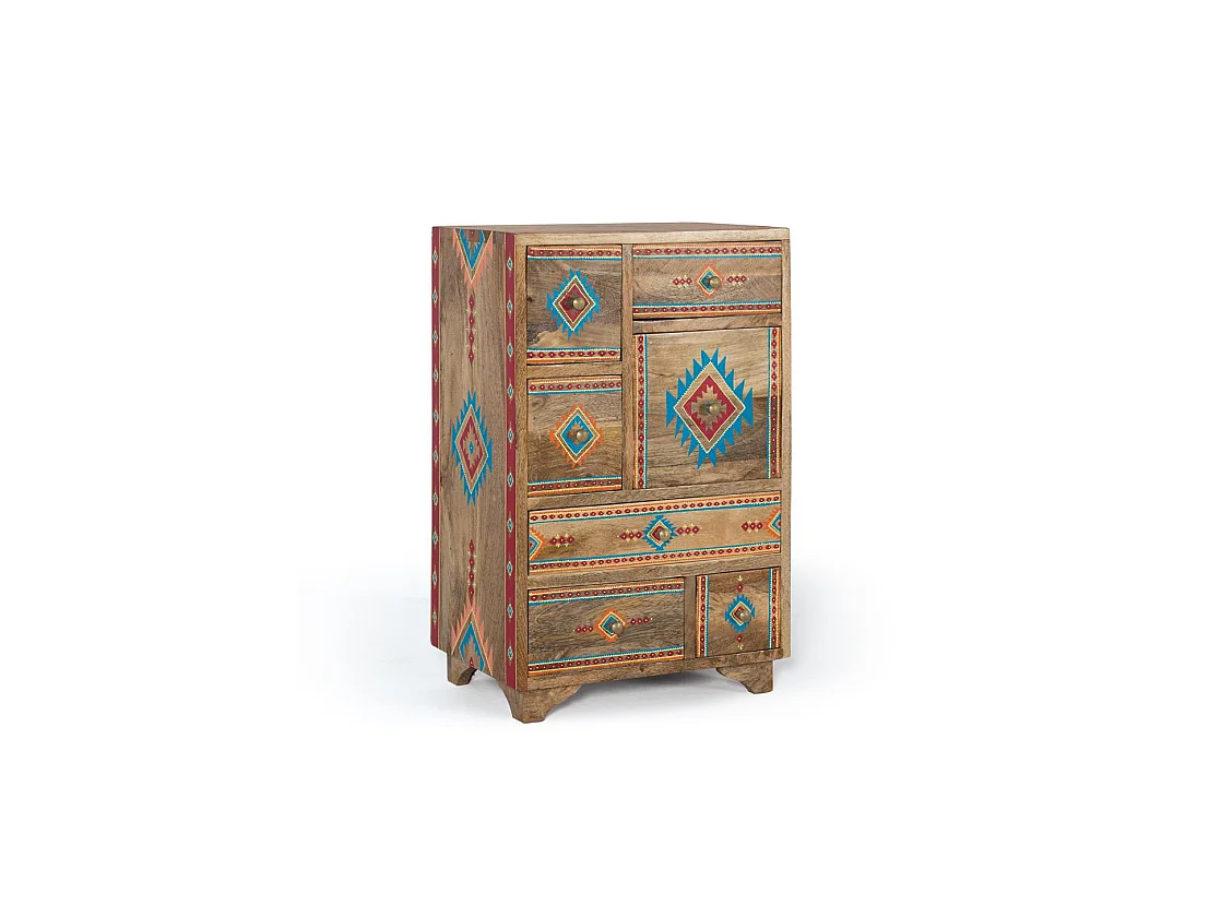 Table d'appoint en bois de manguier 42 cm, style ethnique contemporain - 66 x 43 x 29 cm