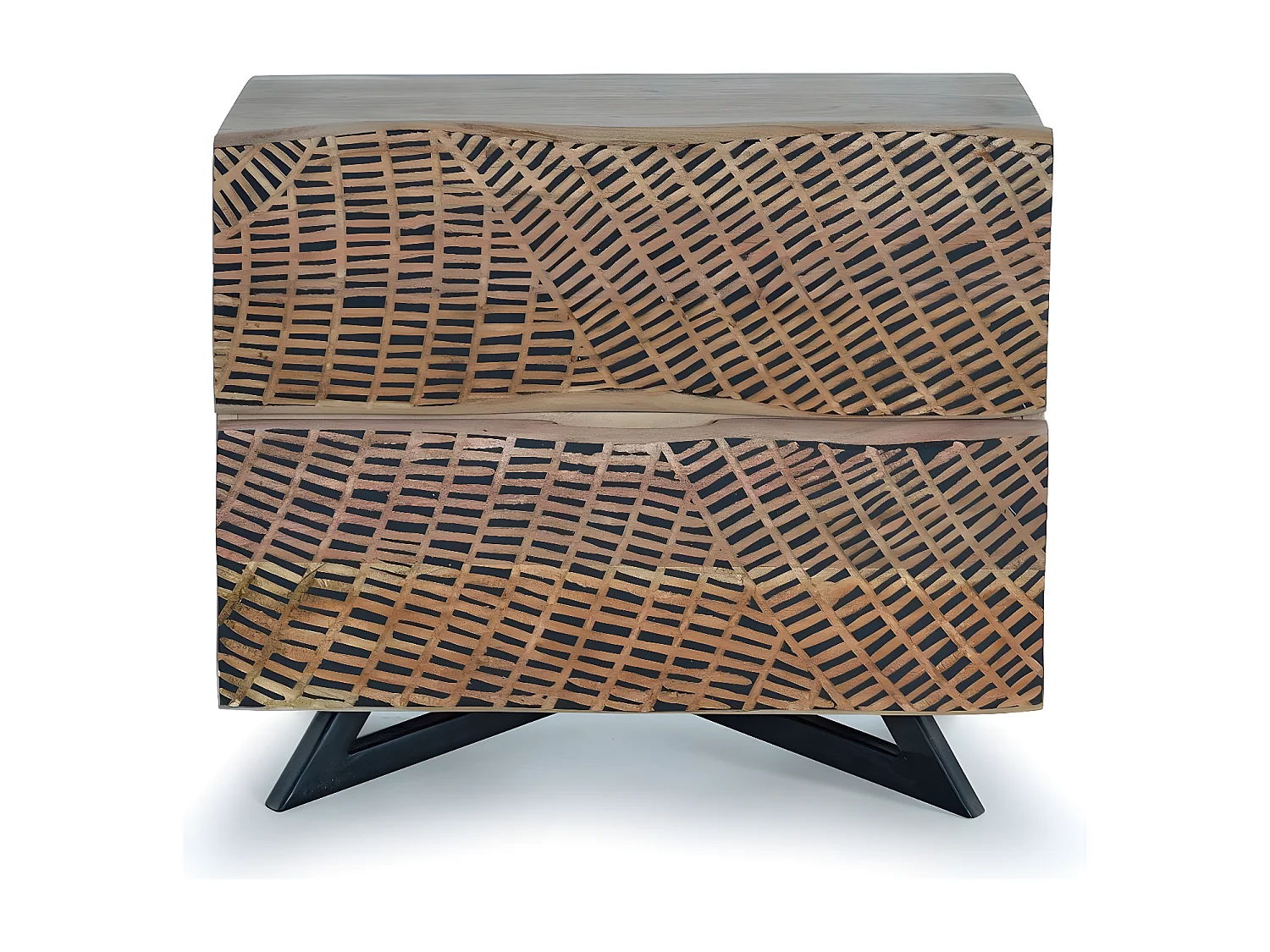 Stolik nocny z drewna akacjowego i metalowymi nogami