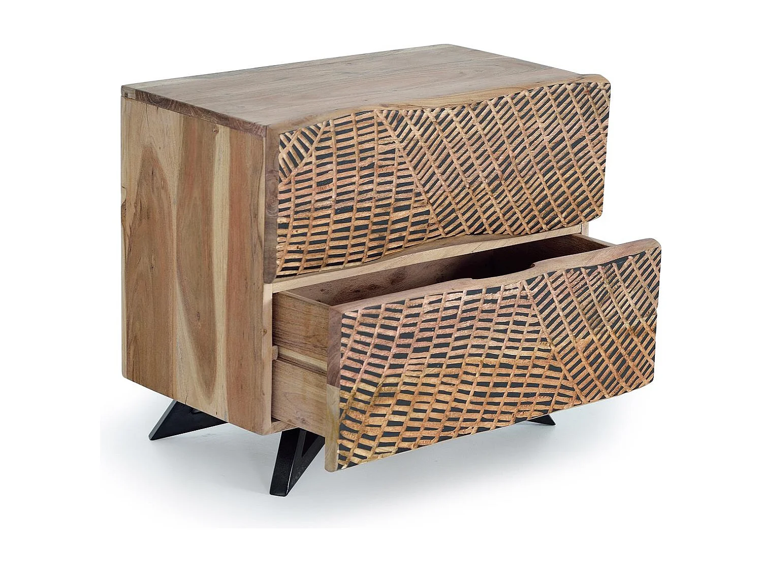 Table de chevet en bois d'acacia et pieds en métal