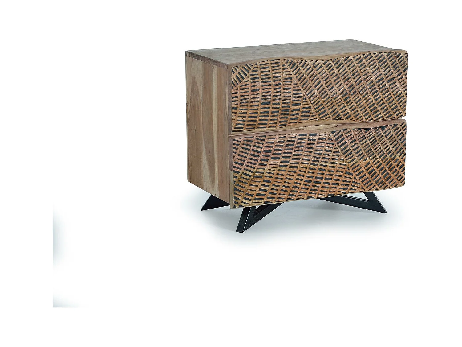 Table de chevet en bois d'acacia et pieds en métal