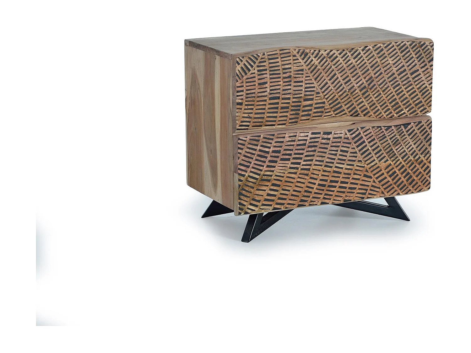 Table de chevet en bois d'acacia en pieds in metal