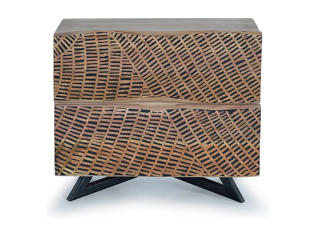 Table de chevet en bois d'acacia en pieds in metal