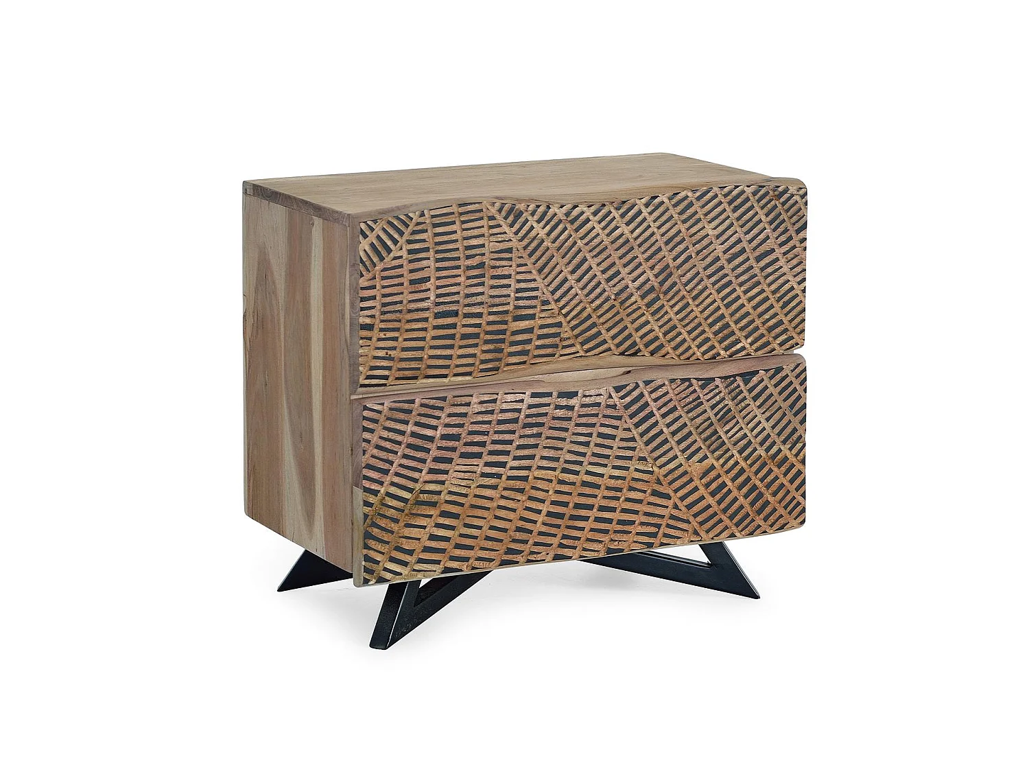 Comodini in legno di acacia, stile rustico moderno, 57 cm - 50x57x34