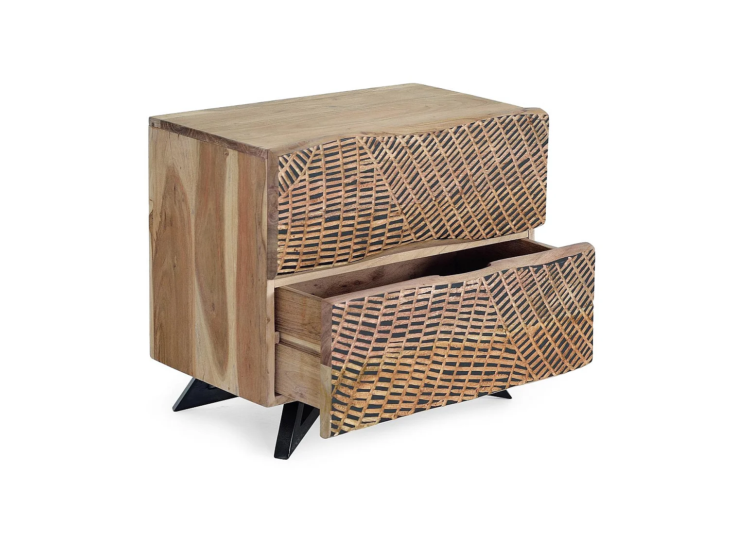 Comodini in legno di acacia, stile rustico moderno, 57 cm - 50x57x34