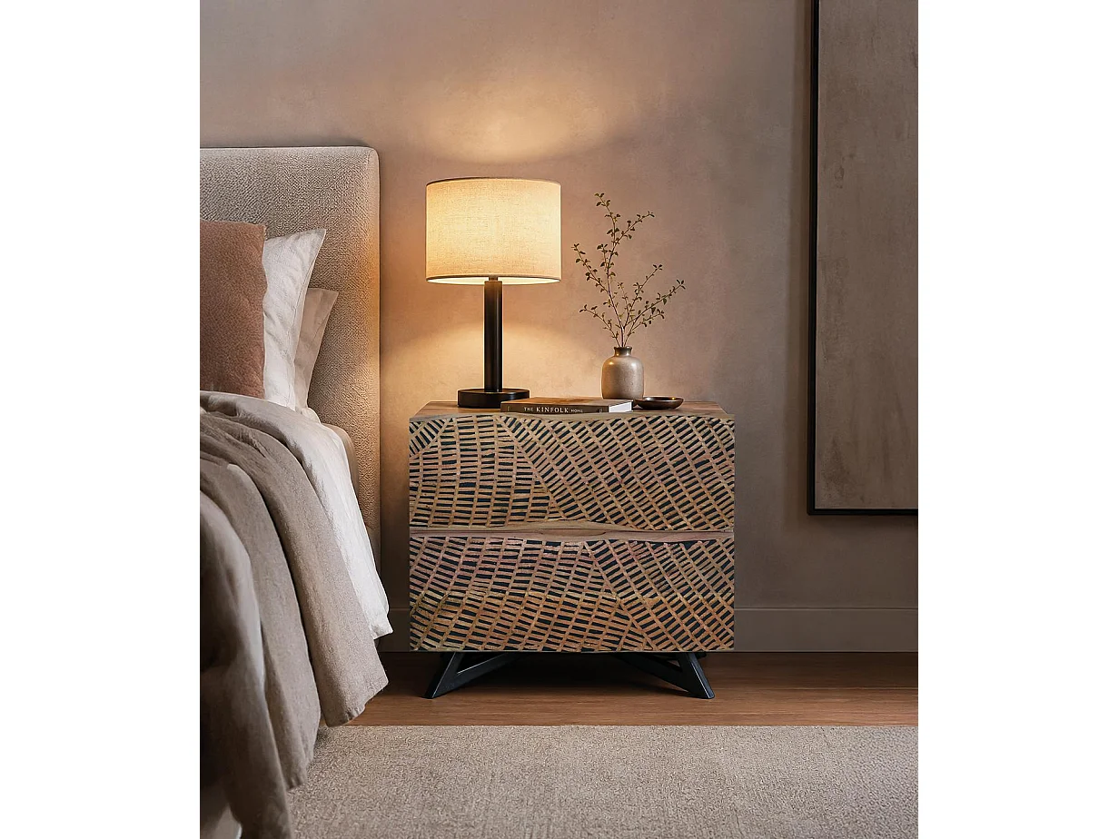 Comodini in legno di acacia, stile rustico moderno, 57 cm - 50x57x34