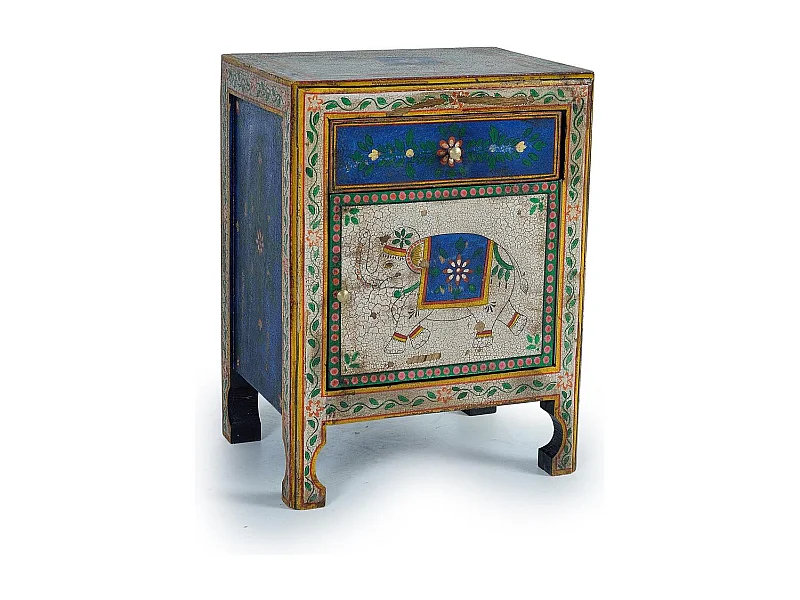 Table de chevet en bois manguier multicolor