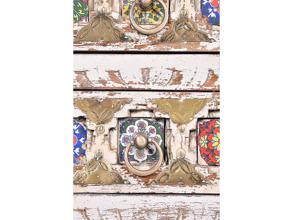 Tavolino in legno di mango con dettagli in ceramica e bronzo Blanco .60x35x45 Giner y Colomer