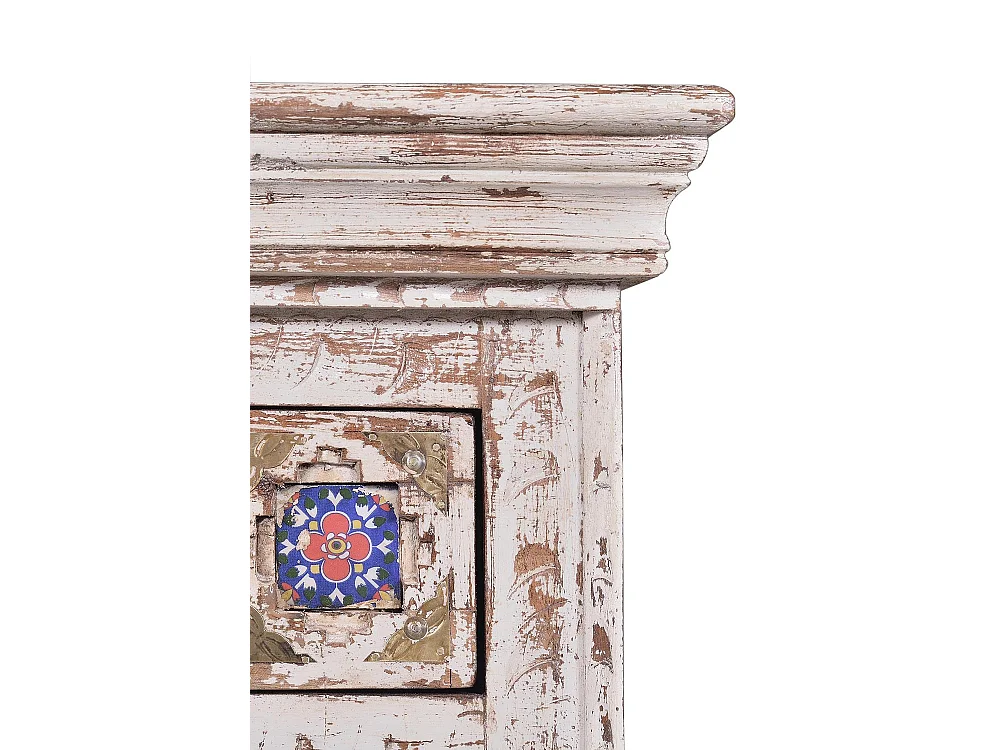 Tavolino in legno di mango con dettagli in ceramica e bronzo Blanco .60x35x45 Giner y Colomer