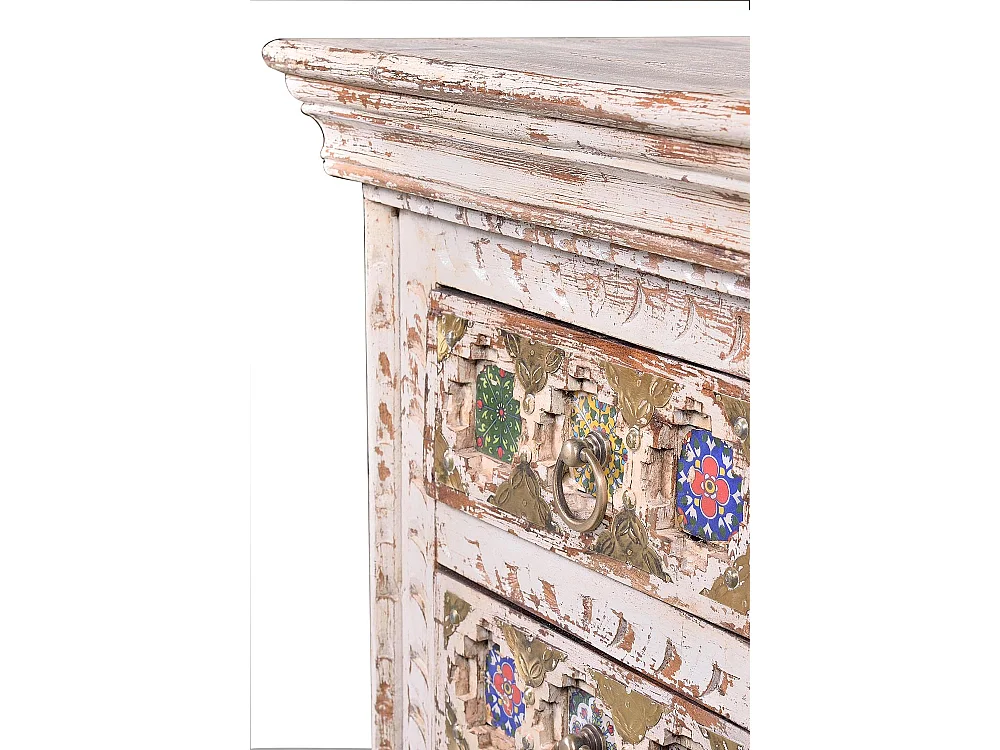 Tavolino in legno di mango con dettagli in ceramica e bronzo Blanco .60x35x45 Giner y Colomer