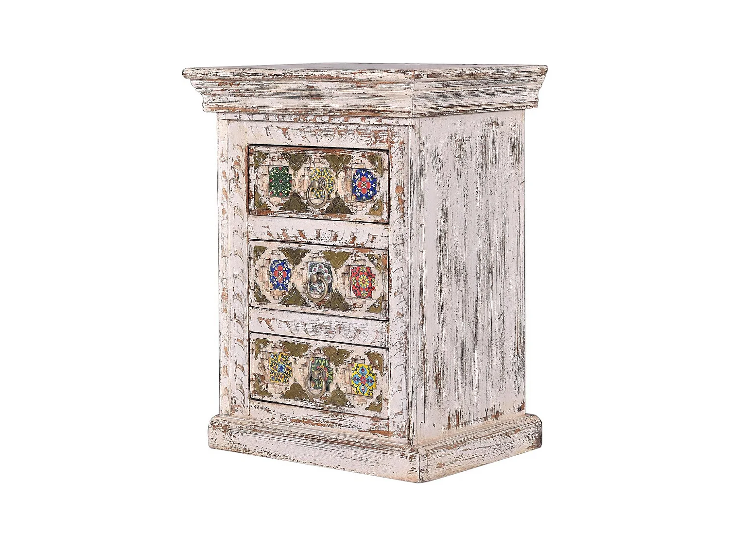 Table en bois de manguier avec détails en céramique et bronze