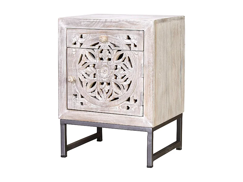 Table basse en manguier et pieds en métal blanc et gris