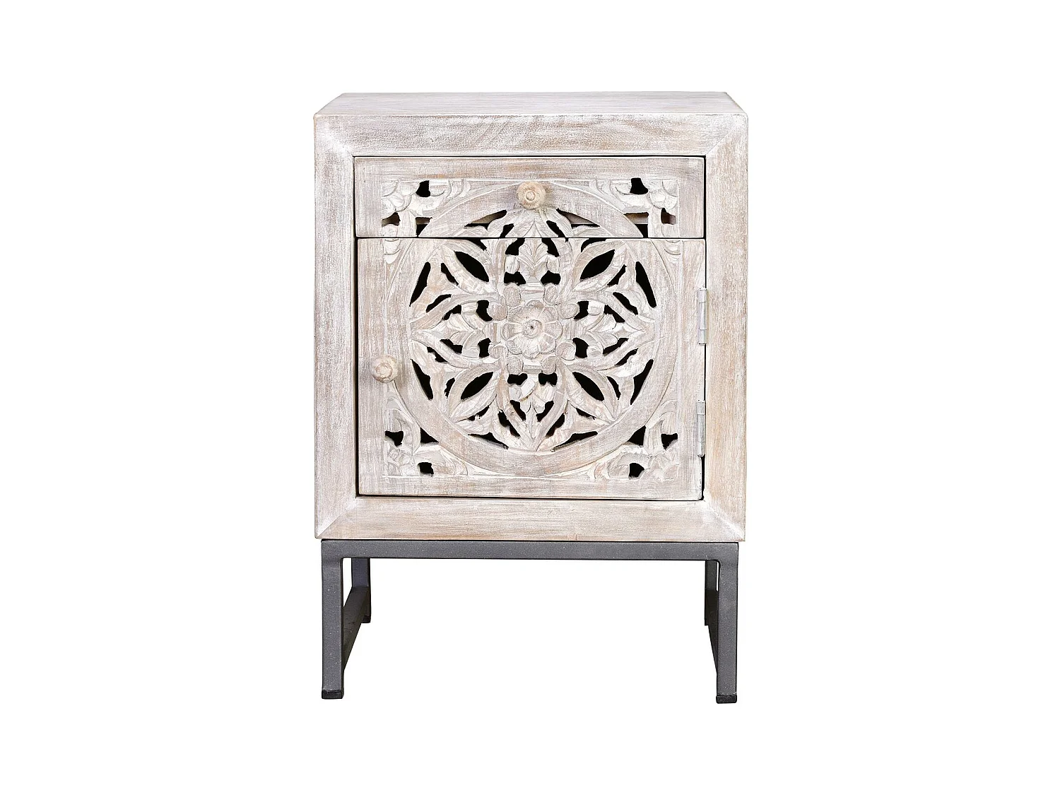 Table basse en manguier et pieds en métal blanc et gris