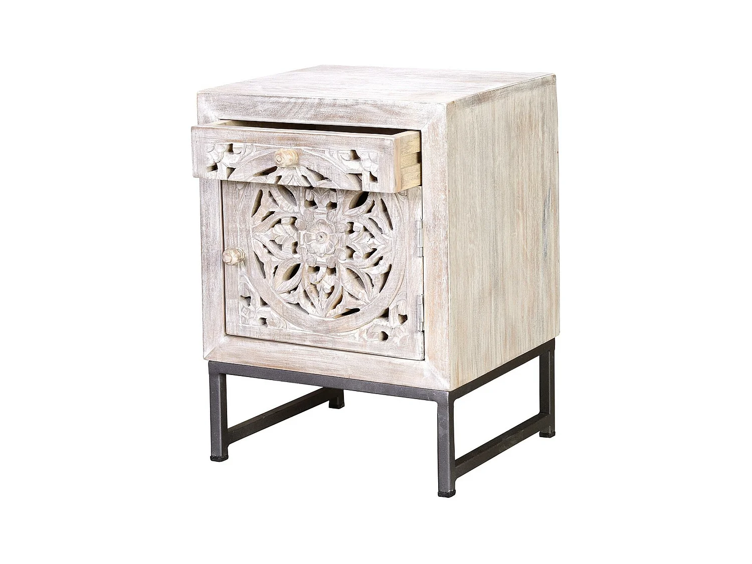 Table basse en manguier et pieds en métal blanc et gris