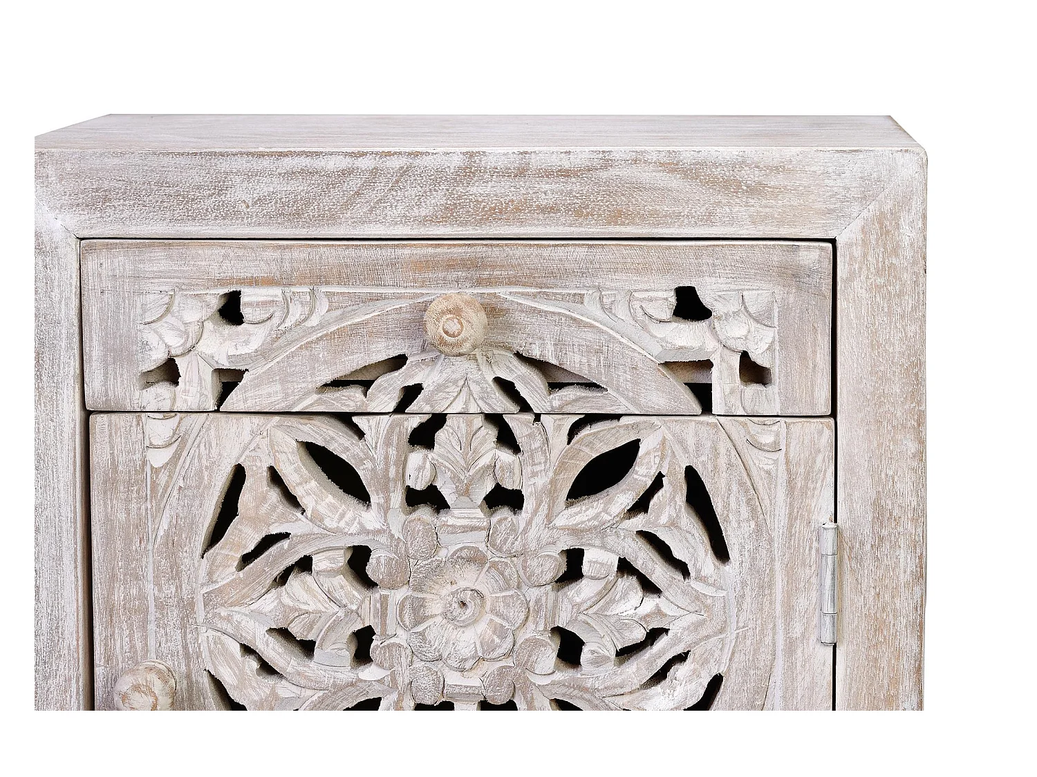 Table basse en manguier et pieds en métal blanc et gris