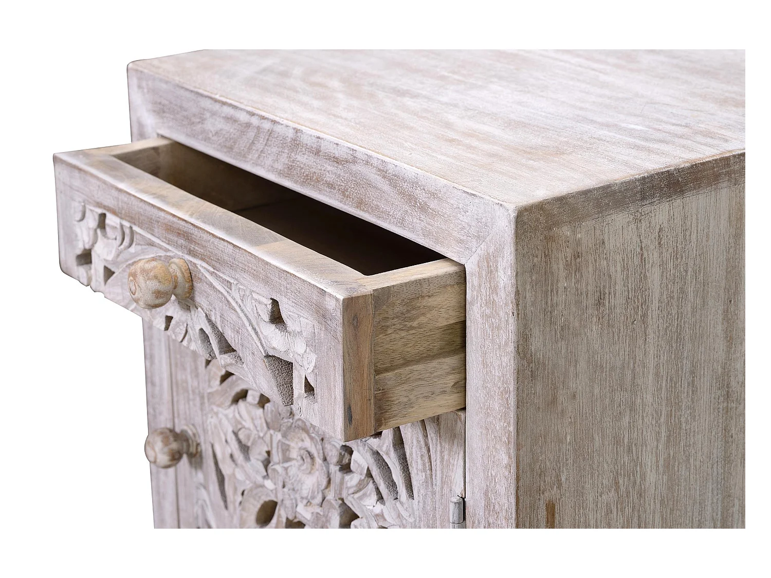 Table basse en manguier et pieds en métal blanc et gris
