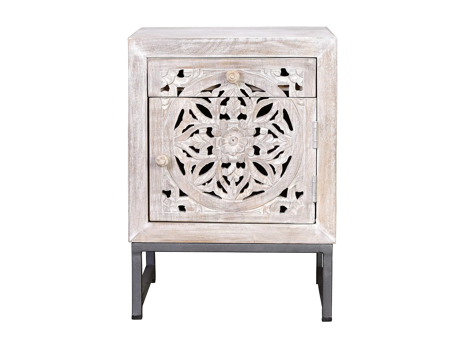 Table basse en manguier et pieds en métal blanc et gris