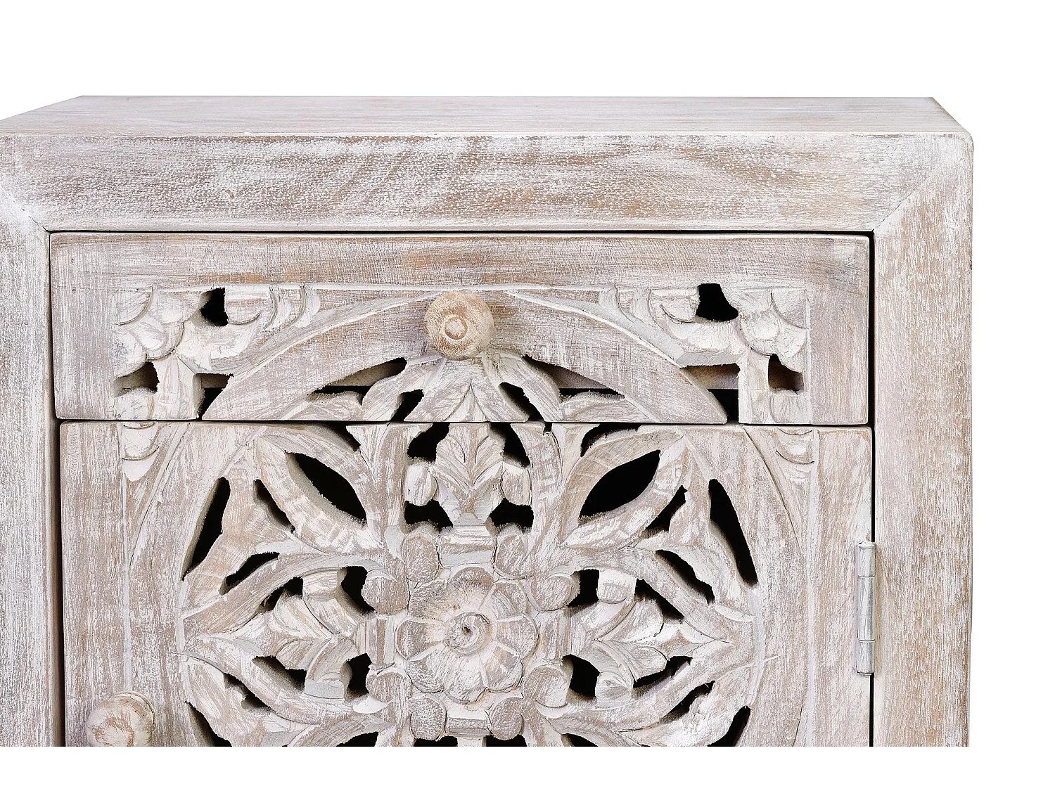 Table basse en manguier et pieds en métal blanc et gris