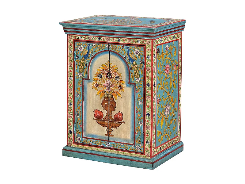 Stolik nocny z wielokolorowego drewna mango