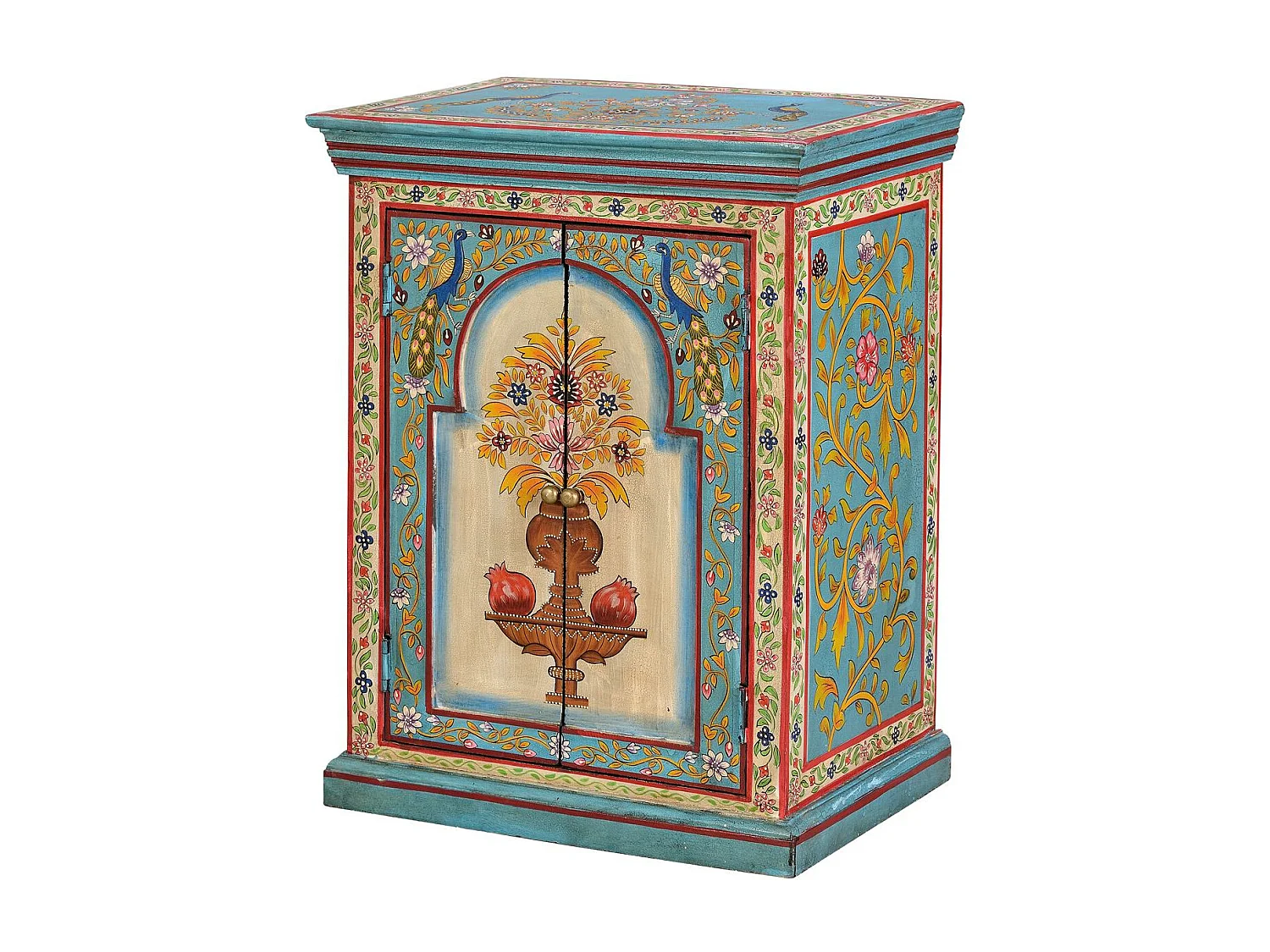 Table de chevet en bois de manguier multicolore