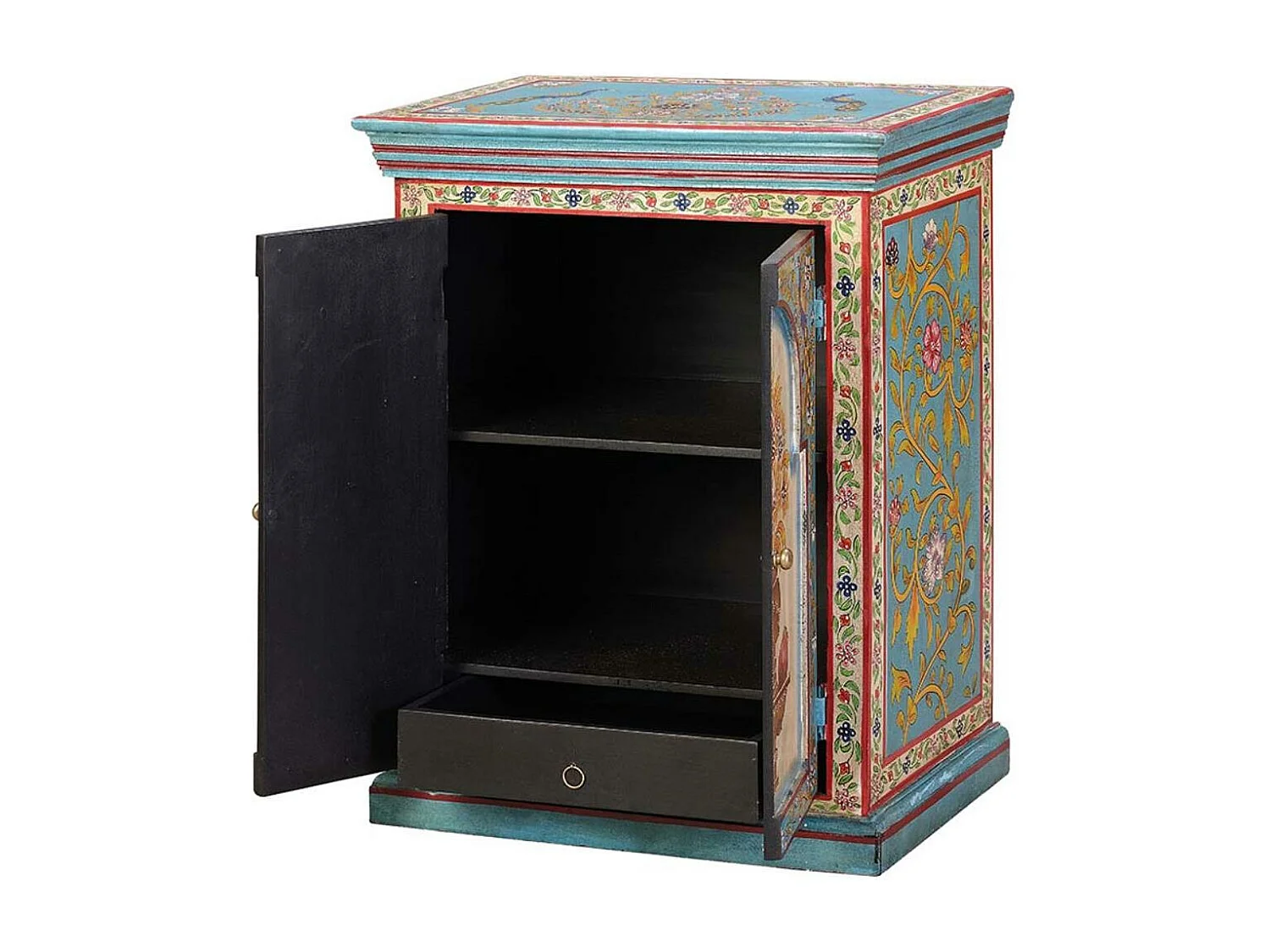 Table de chevet en bois de manguier multicolore