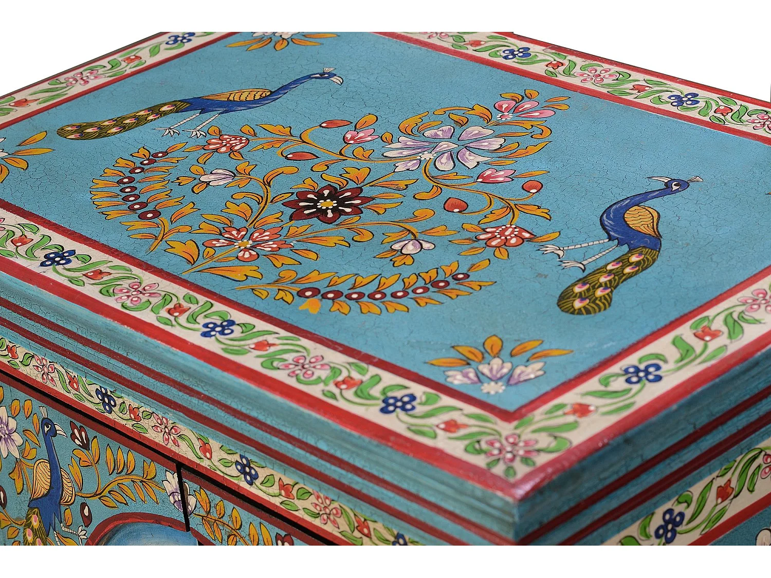 Table de chevet en bois de manguier multicolore