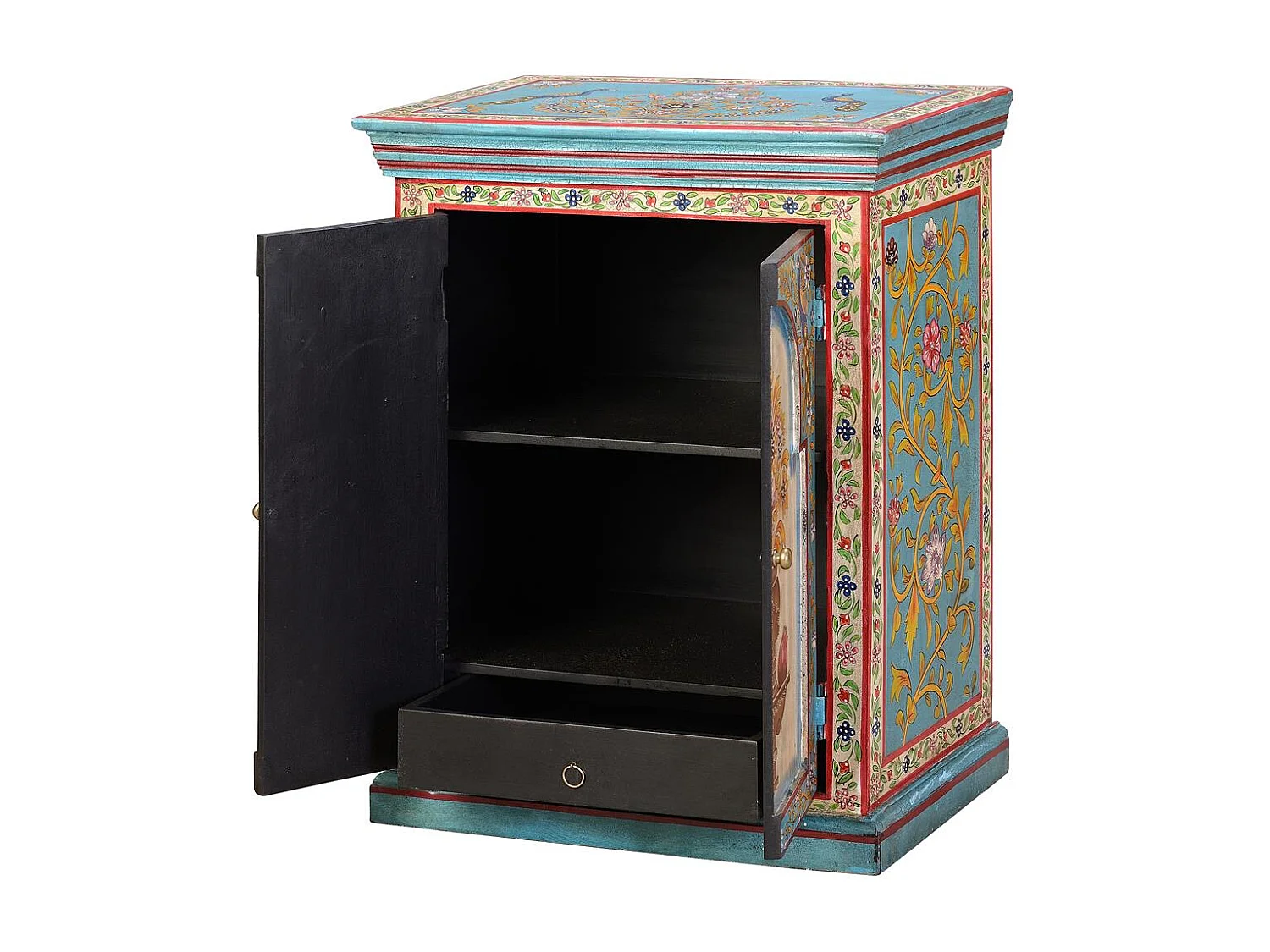 Table de chevet en bois de manguier multicolore