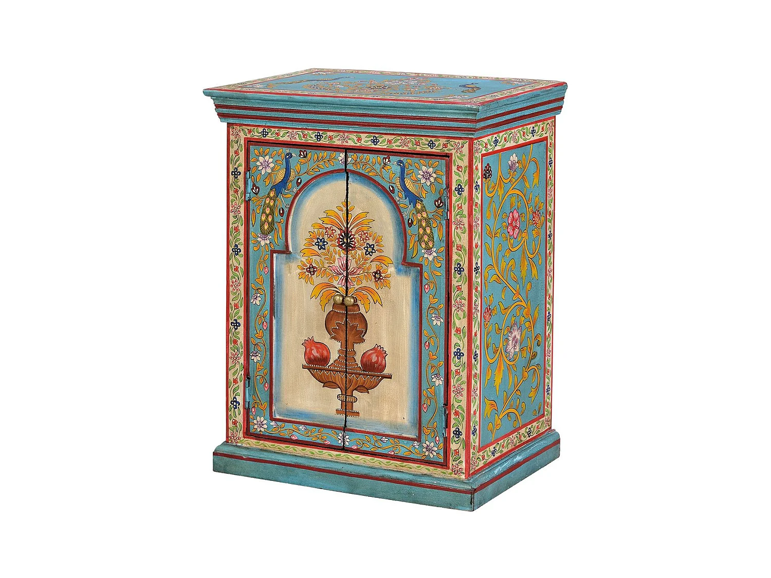 Table de chevet en bois de manguier multicolore