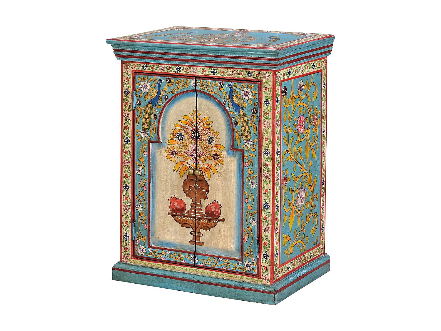 Table de chevet en bois de manguier multicolore