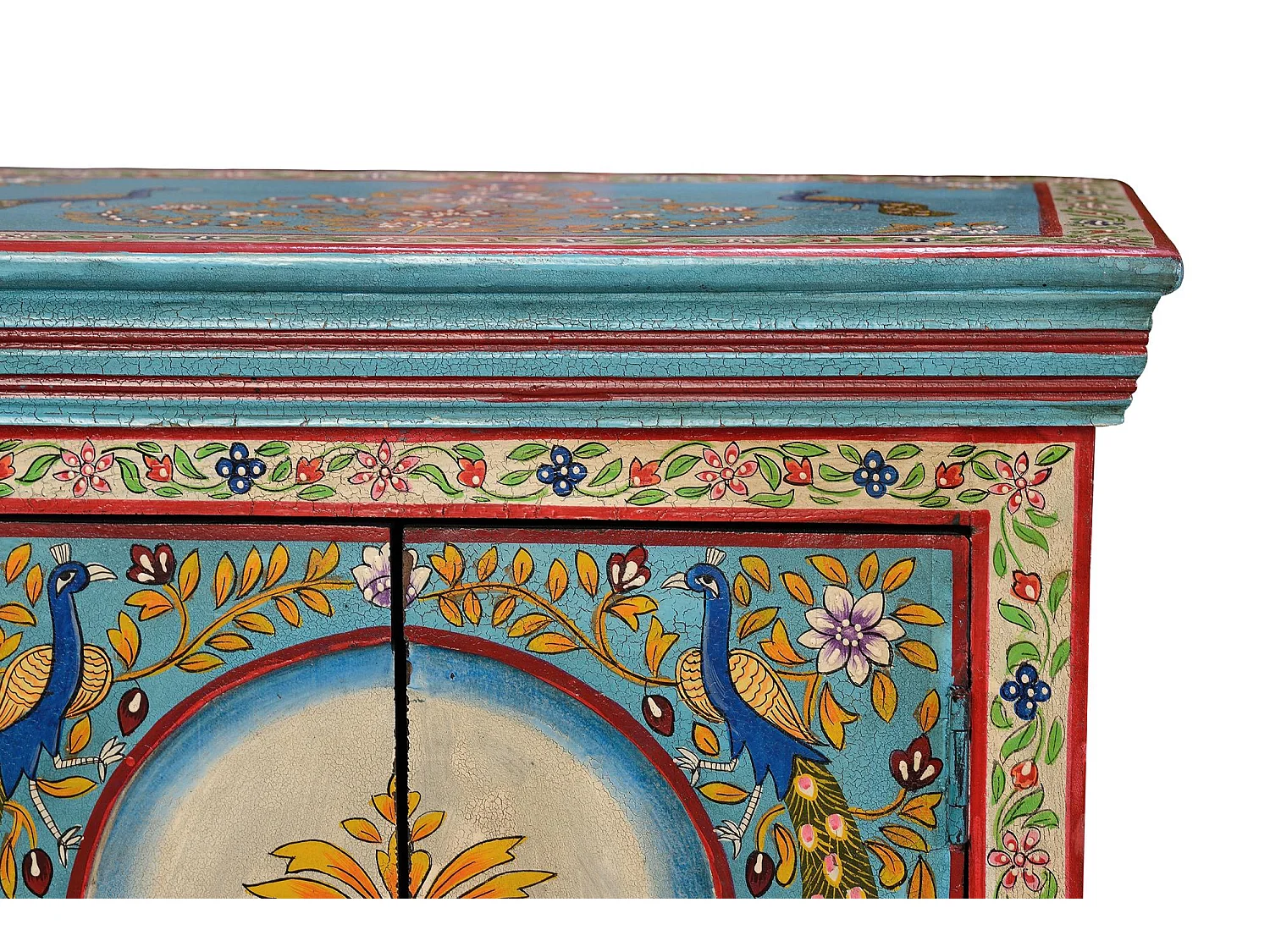 Table de chevet en bois de manguier multicolore