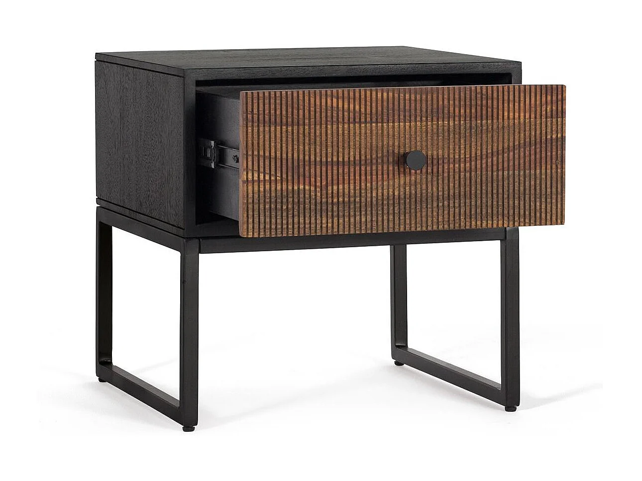 Table de chevet en bois palissandre et manguier avec métal