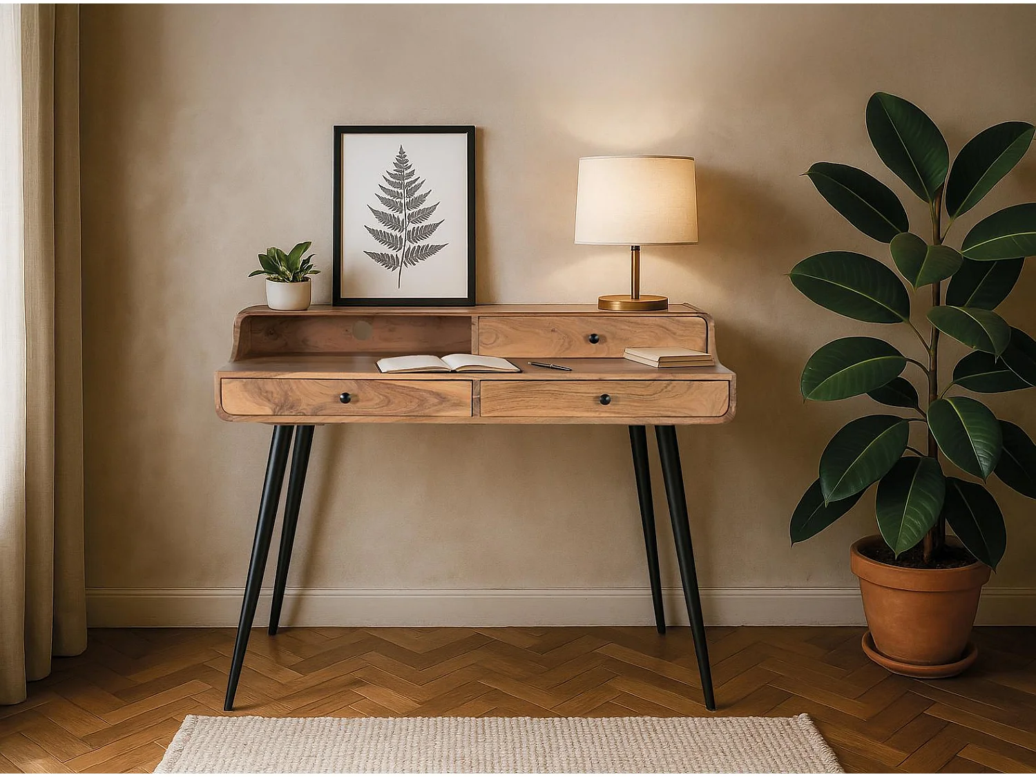 Bureau en bois d'acacia et metal