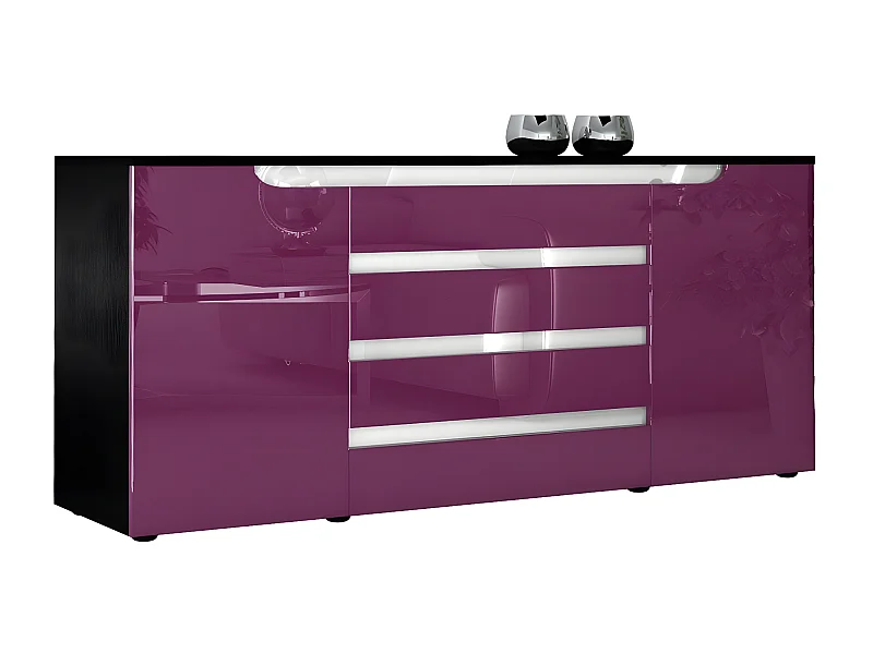 Buffet Bas Noir Mat Et Mûre Laqué  (lxhxp) : 166 X 72 X 35