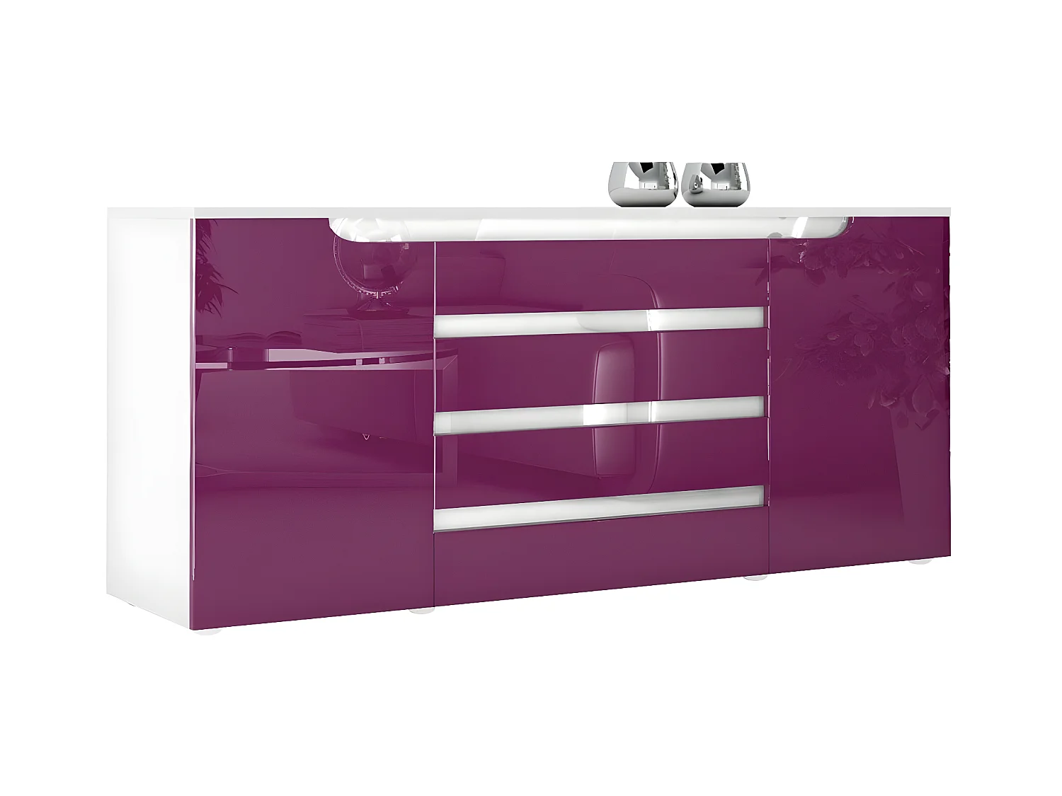 Buffet Bas  Blanc Mat Et Mûre Laqué  (lxhxp) : 166 X 72 X 35