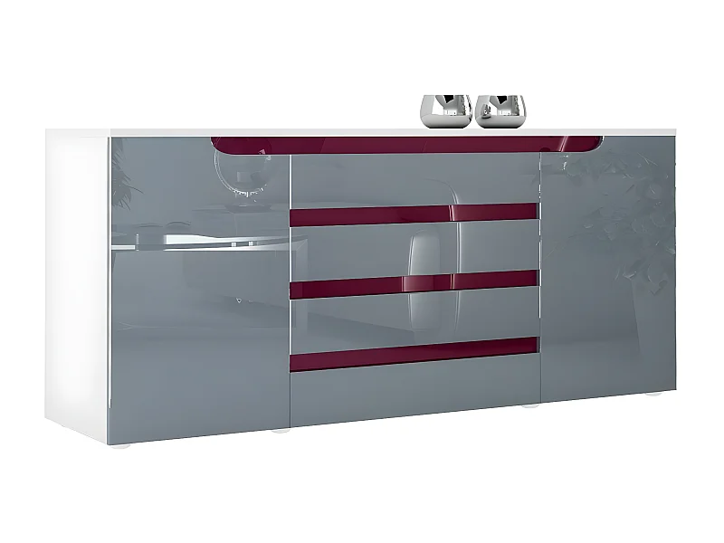 Buffet Bas  Blanc Mat Et Gris Laqué (lxhxp) : 166 X 72 X 35