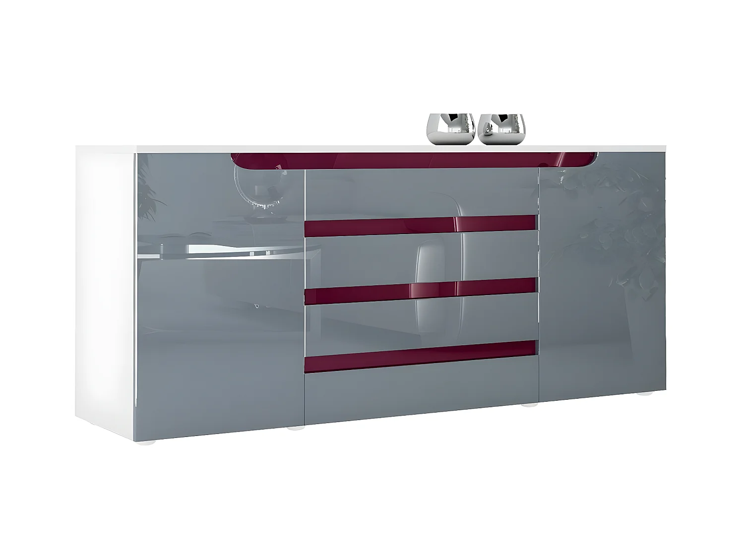 Buffet Bas  Blanc Mat Et Gris Laqué (lxhxp) : 166 X 72 X 35