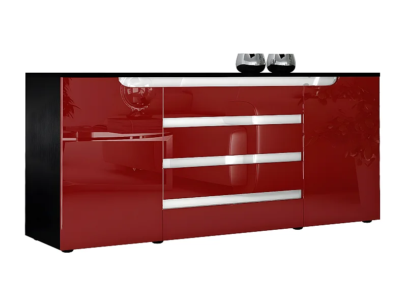 Buffet Bas Noir Mat Et Bordeaux Laqué  (lxhxp) : 166 X 72 X 35