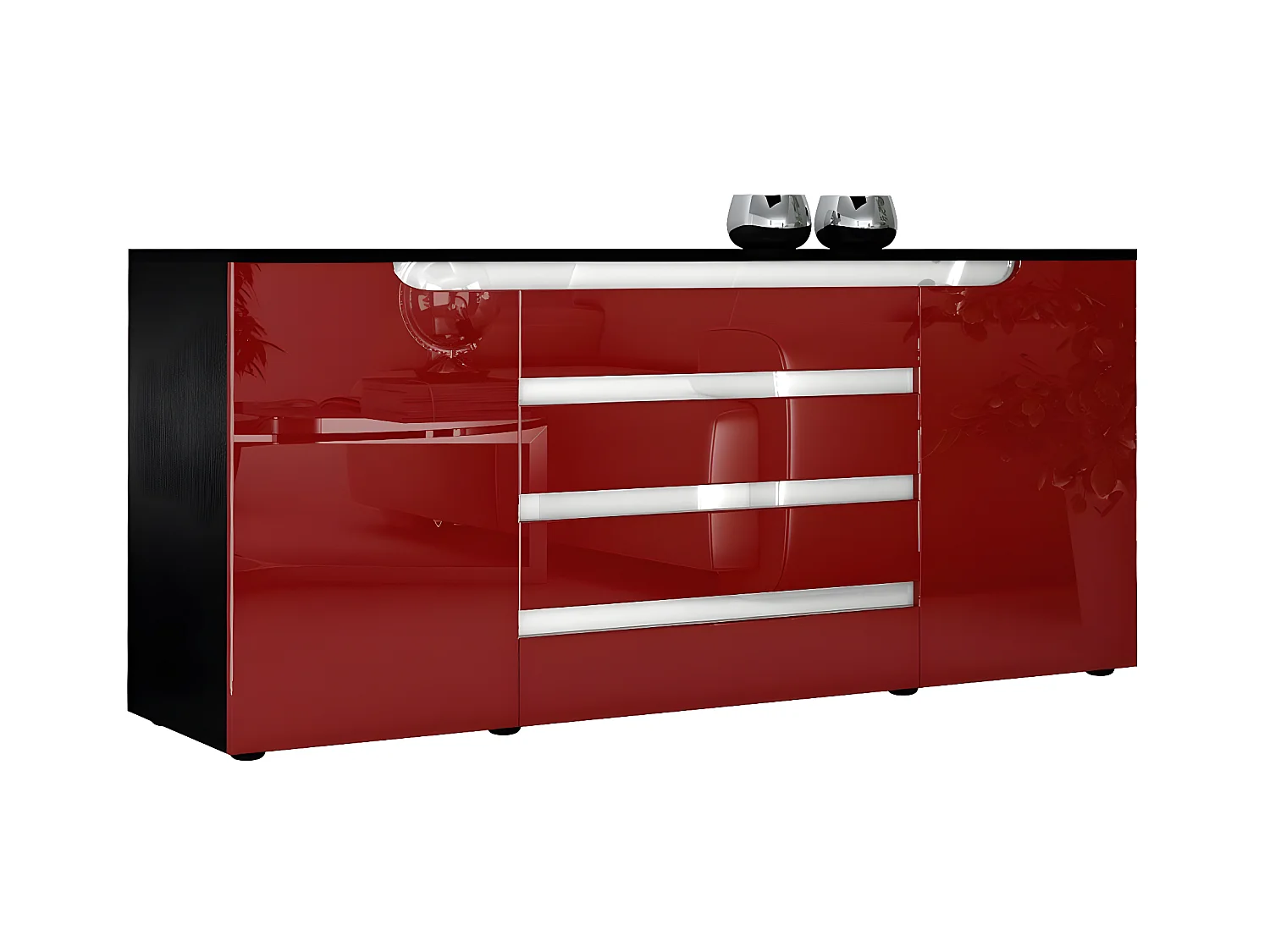 Buffet Bas Noir Mat Et Bordeaux Laqué  (lxhxp) : 166 X 72 X 35