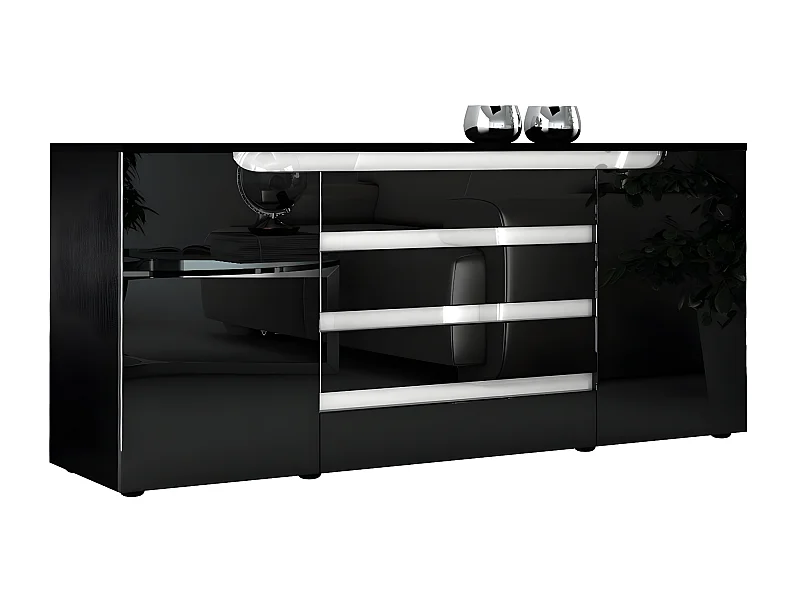 Buffet Bas Noir Mat Et Façades Laquées  (lxhxp) : 166 X 72 X 35