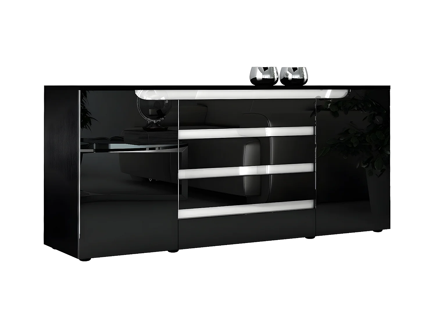 Buffet Bas Noir Mat Et Façades Laquées  (lxhxp) : 166 X 72 X 35