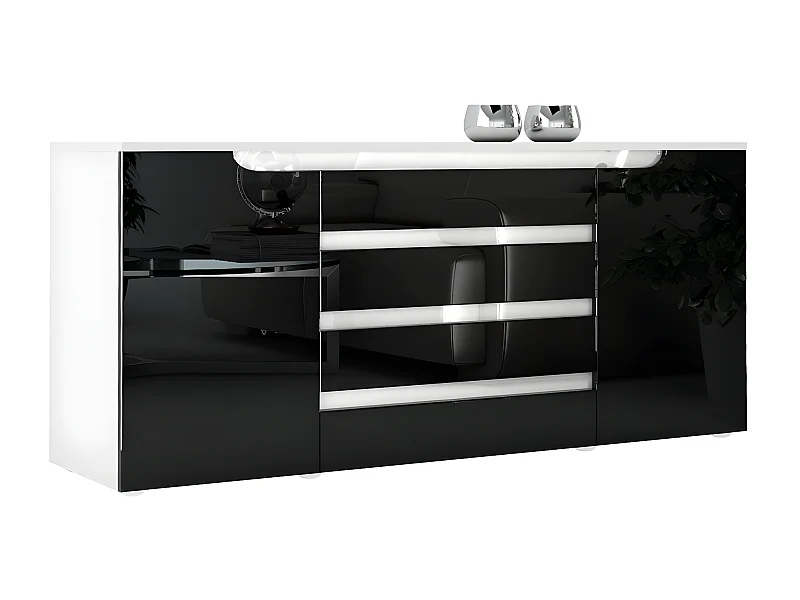 Buffet Bas  Blanc Mat Et  Noir Laqué  (lxhxp) : 166 X 72 X 35