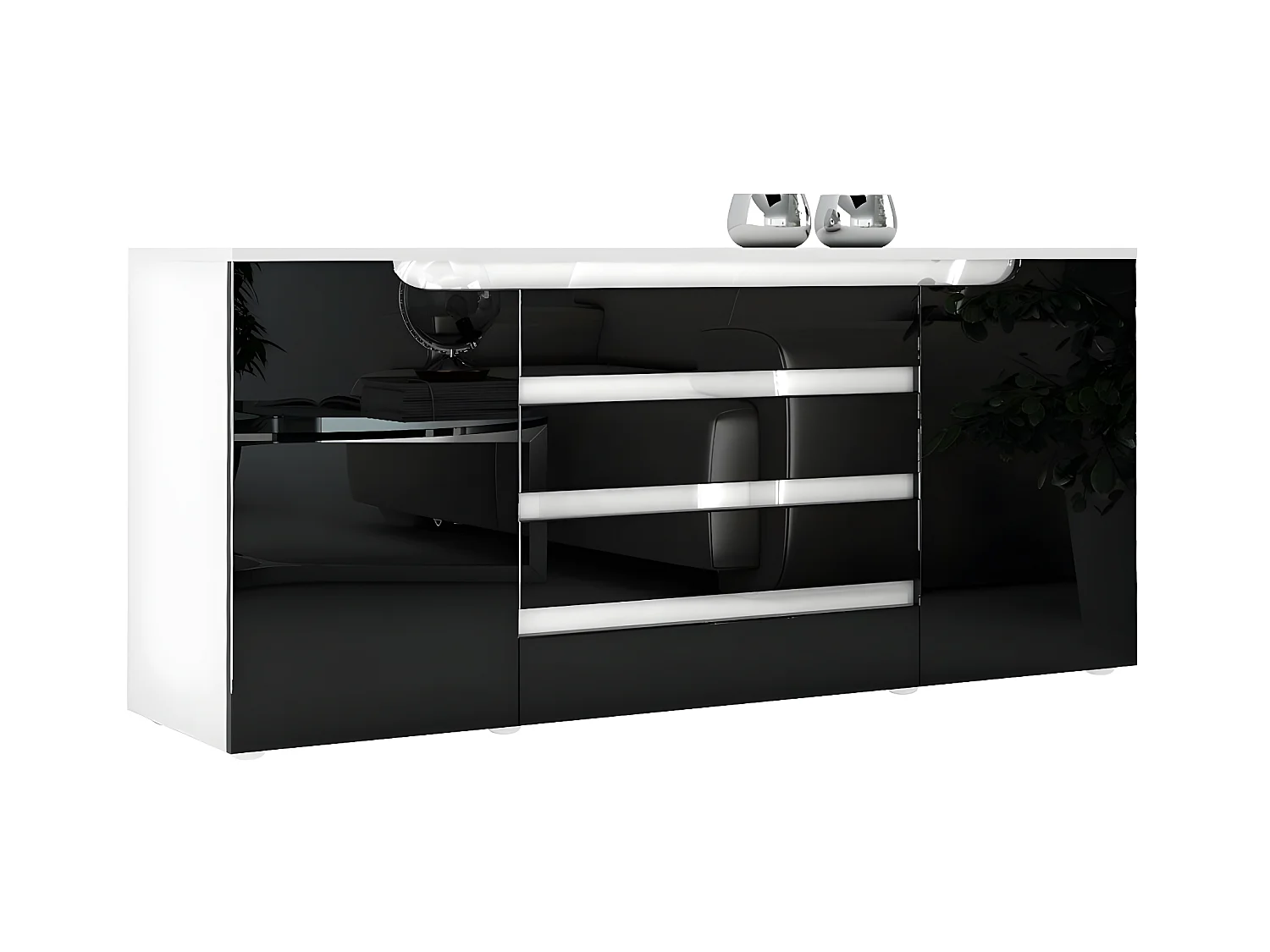 Buffet Bas  Blanc Mat Et  Noir Laqué  (lxhxp) : 166 X 72 X 35