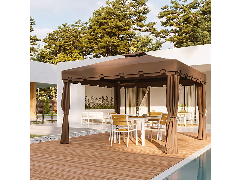 Gazebo Mobili Rebecca Nuxia 3x3 mt Poliestere Alluminio Marrone Chiaro Nero Da Montare