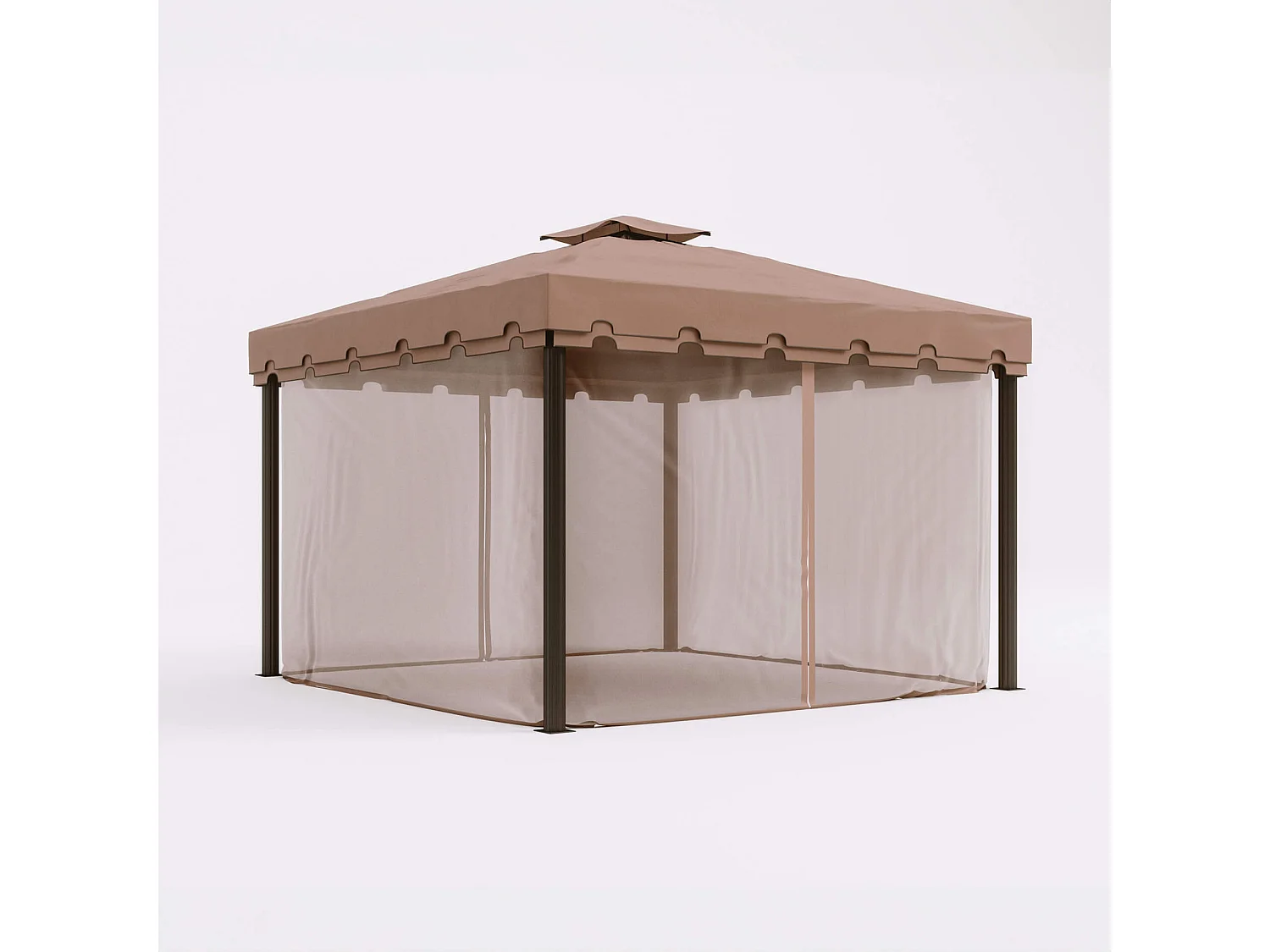 Gazebo Mobili Rebecca Nuxia 3x3 mt Poliestere Alluminio Marrone Chiaro Nero Da Montare