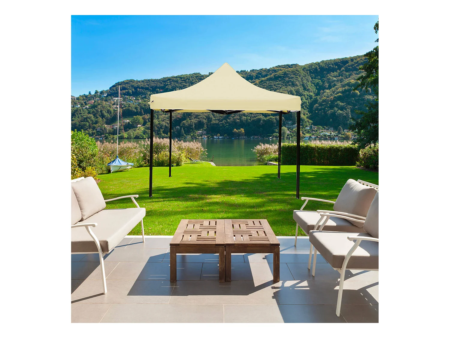 Gazebo Aneto 3x3 m Polyester Métal Beige Noir