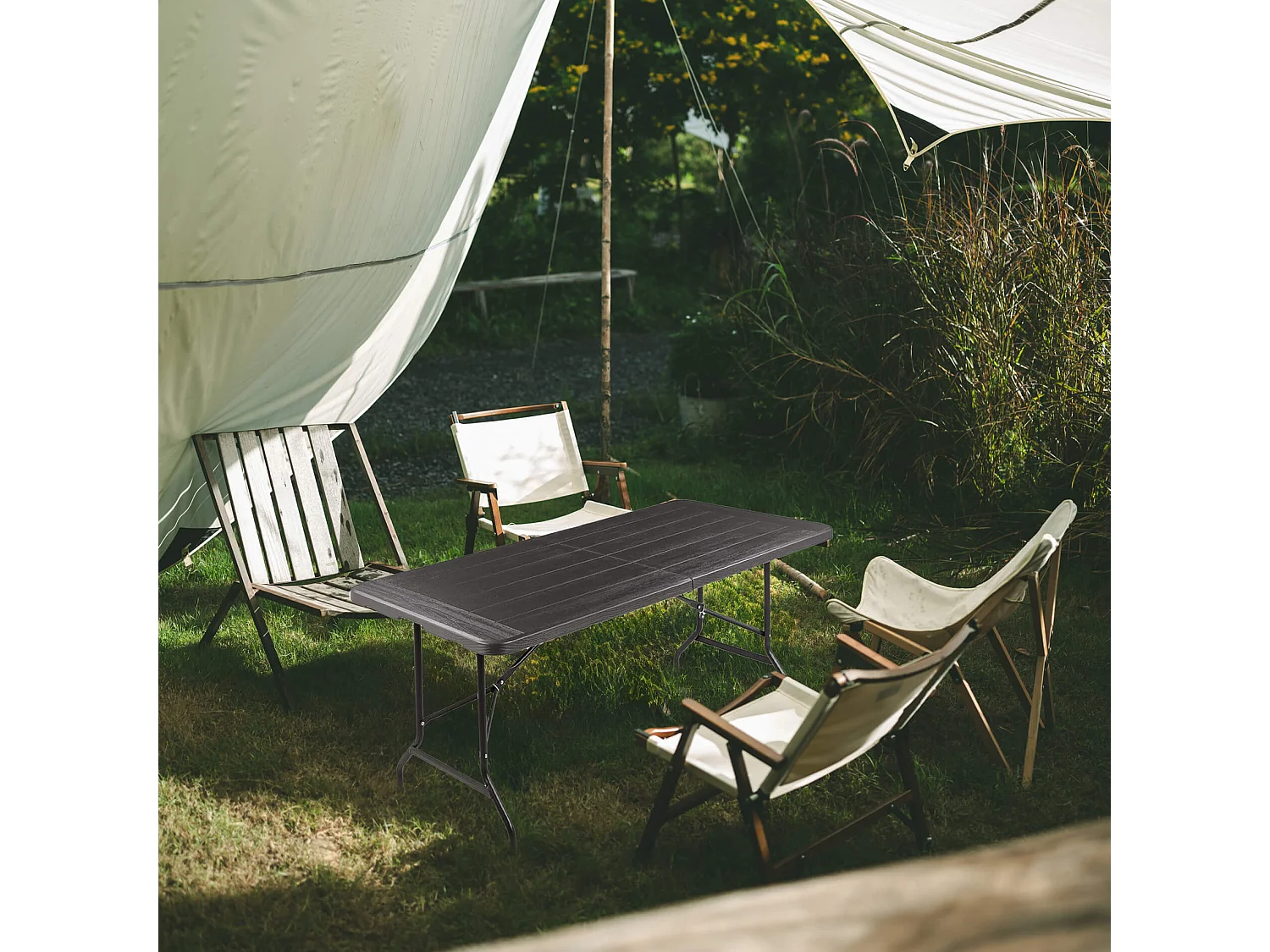 Tavolo da Esterno Mobili Rebecca Betel 74x180x75 Plastica Acciaio Grigio Scuro Nero Moderno Montato