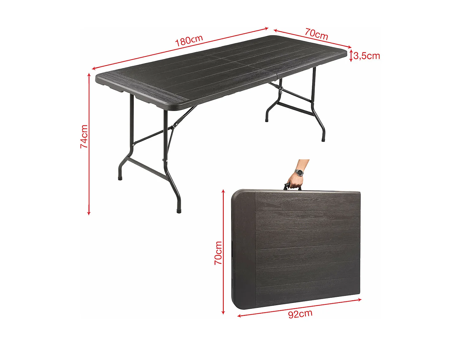 Tavolo da Esterno Mobili Rebecca Betel 74x180x75 Plastica Acciaio Grigio Scuro Nero Moderno Montato