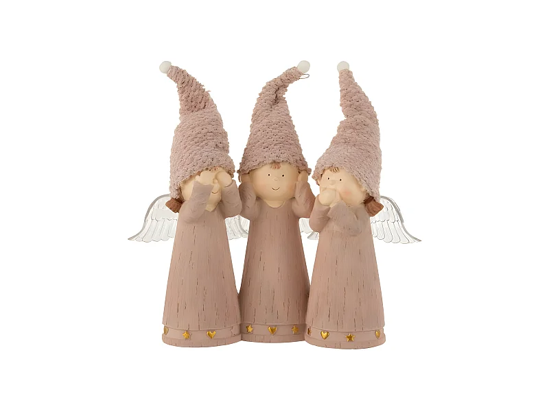 Set de 3 ángeles de resina rosa 11x29x21 cm