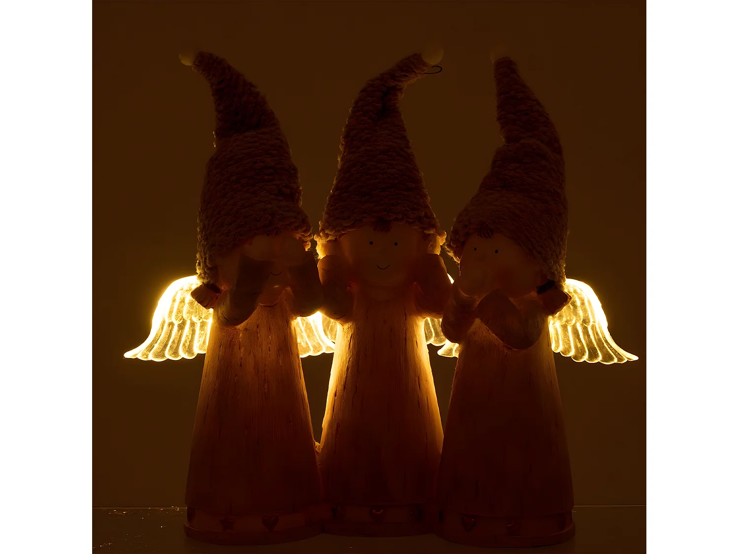 Statuette Déco Led "3 Anges" 28cm Rose