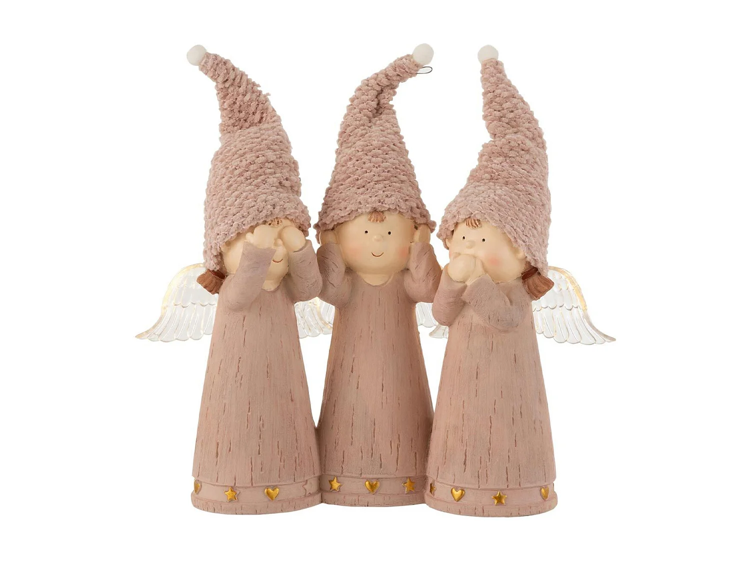 Set di 3 angeli in resina rosa 11x29x21 cm