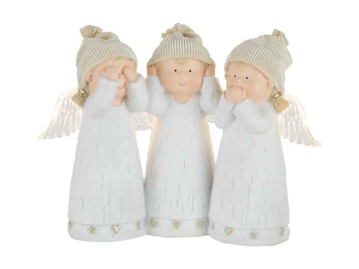Lot de 3 Statuettes Led "Ange" 28cm Blanc